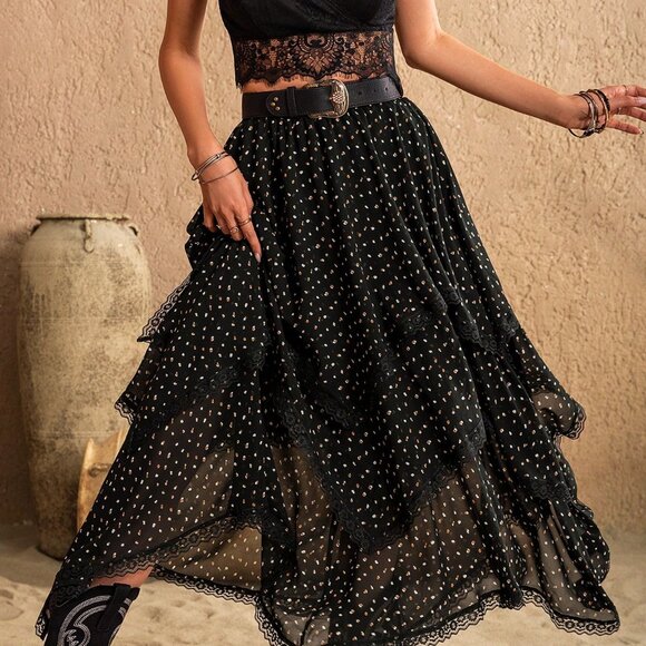 Black Casual Women's Polka-Dot Asymmetric Skirt - Picture 3 of 8